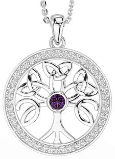 Diamond Alexandrite White Gold Celtic Tree of Life Trinity Knot Necklace