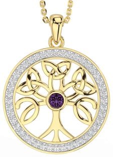 Diamond Alexandrite Gold Celtic Tree of Life Trinity Knot Necklace