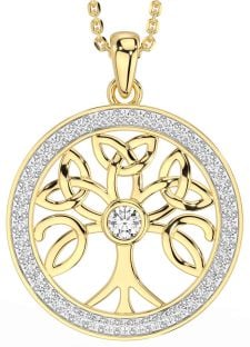 Diamond Gold Celtic Tree of Life Trinity Knot Necklace