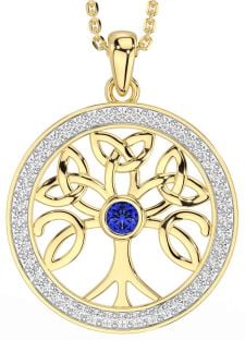 Diamond Sapphire Gold Celtic Tree of Life Trinity Knot Necklace