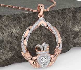 Diamond Rose Gold Claddagh Necklace