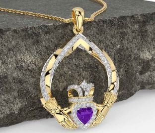 Diamond Amethyst Gold Claddagh Necklace