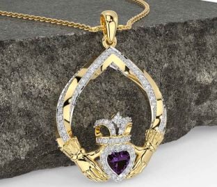 Diamond Alexandrite Gold Claddagh Necklace
