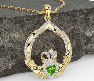 Diamond Peridot Gold Claddagh Necklace