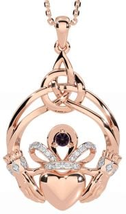 Diamond Alexandrite Rose Gold Silver Celtic Claddagh Necklace