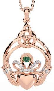 Diamant Smaragd Rose Gold Silber keltisch Claddagh Halskette