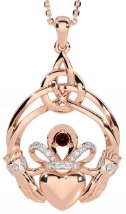 Diamant Granaat Roos Goud Zilver Keltisch Claddagh Halsketting