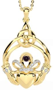 Diamond Alexandrite Gold Silver Celtic Claddagh Necklace