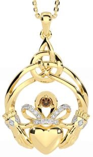 Diamante Citrino Oro Argento celtico Claddagh Collana