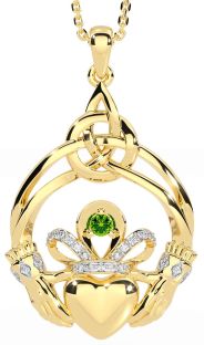 Diamant Peridot Zlato Strieborná keltský Claddagh Náhrdelník