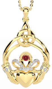 Diamant Robijn Goud Zilver Keltisch Claddagh Halsketting