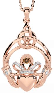 Diamant Citrin Rose Gold keltisch Claddagh Halskette