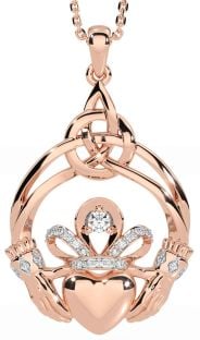 Diamond Rose Gold Celtic Claddagh Necklace