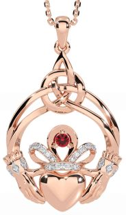 Diamond Ruby Rose Gold Celtic Claddagh Necklace