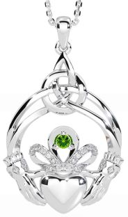 Diamond Peridot Silver Celtic Claddagh Necklace