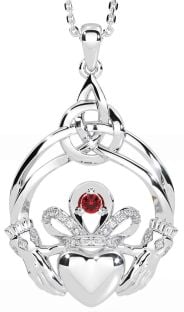 Diamond Ruby Silver Celtic Claddagh Necklace