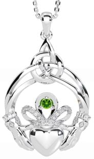 Diamond Peridot White Gold Celtic Claddagh Necklace