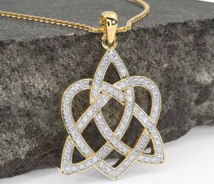 Diamond Gold Silver Celtic Knot Heart Necklace