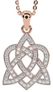 Diamond Rose Gold Silver Celtic Knot Heart Necklace