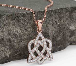 Diamond Rose Gold Silver Celtic Knot Heart Necklace