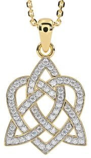 Diamond Gold Silver Celtic Knot Heart Necklace