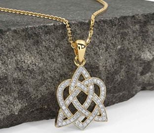 Diamond Gold Silver Celtic Knot Heart Necklace