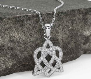Diamond Silver Celtic Knot Heart Necklace