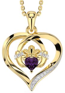 Diamond Alexandrite Gold Silver Claddagh Celtic Heart Necklace