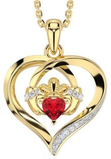Diamond Ruby Gold Silver Claddagh Celtic Heart Necklace