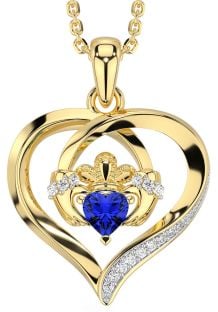 Diamond Sapphire Gold Silver Claddagh Celtic Heart Necklace