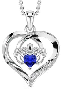 Diamant Safir Silver Claddagh Keltiskt Hjärta Halsband