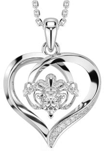 Diamond White Gold Claddagh Celtic Heart Necklace