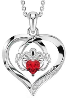 Diamond Ruby White Gold Claddagh Celtic Heart Necklace