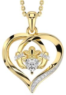 Diamond Gold Claddagh Celtic Heart Necklace