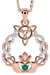 Diamant émeraude Rose Or Argent celtique Claddagh Collier