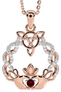 Diamante Granato Rosa Oro Argento celtico Claddagh Collana