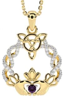 Diamond Alexandrite Gold Silver Celtic Claddagh Necklace