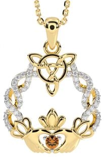 Diamante Citrino Oro Argento celtico Claddagh Collana