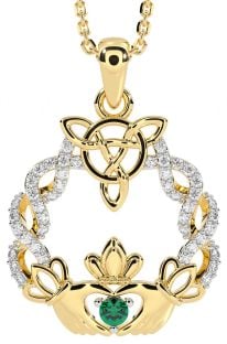 Diamante Esmeralda Oro Plata céltico Claddagh Collar