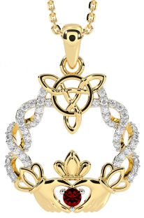 Diamant Granat Guld Silver Keltiskt Claddagh Halsband