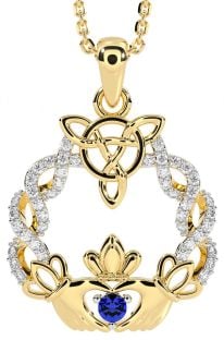 Diamond Sapphire Gold Silver Celtic Claddagh Necklace