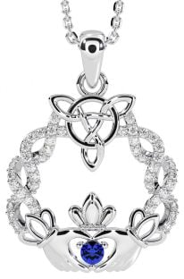 Diamant Saphir Silber keltisch Claddagh Halskette