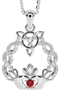 Diamond Ruby White Gold Celtic Claddagh Necklace