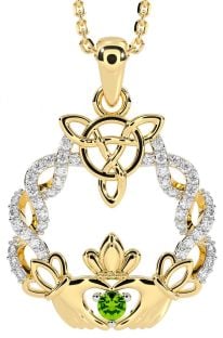 Diamond Peridot Gold Celtic Claddagh Necklace