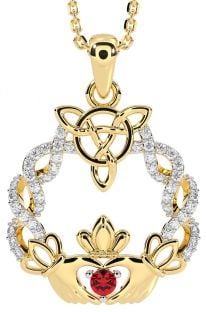 Diamond Ruby Gold Celtic Claddagh Necklace