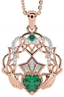 Diamant émeraude Rose Or Argent celtique Claddagh Collier