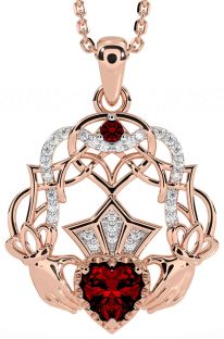 Diamante Granato Rosa Oro Argento celtico Claddagh Collana