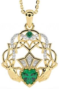 Diamante Esmeralda Ouro Prata céltico Claddagh Colar