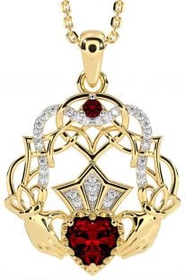 Elmas Garnet Altın Gümüş Kelt Claddagh Kolye