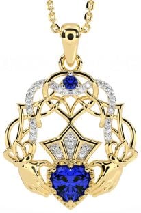 Diamant Saphir Gold Silber keltisch Claddagh Halskette